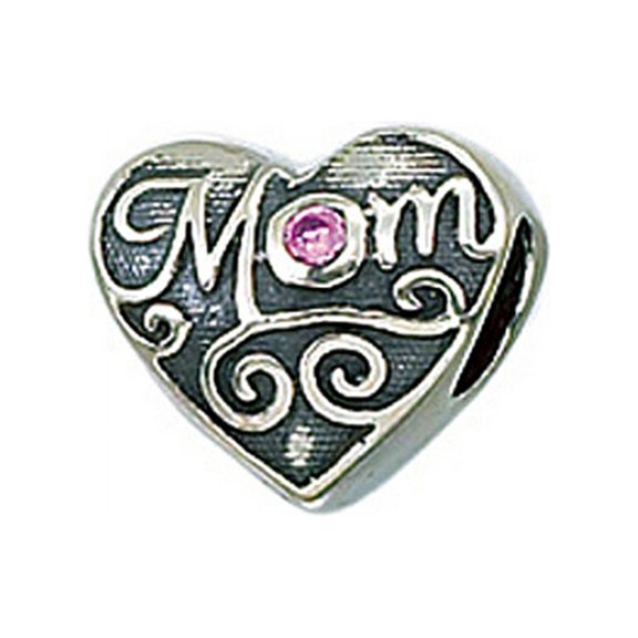 Zable Sterling Silver Mom With Pink Crystal Bead / Charm