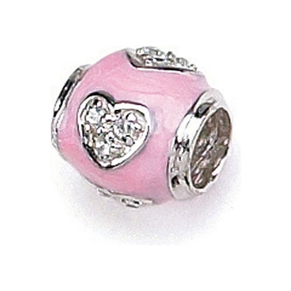 Zable� Sterling Silver Pink Enamel with CZ Heart Bead / Charm