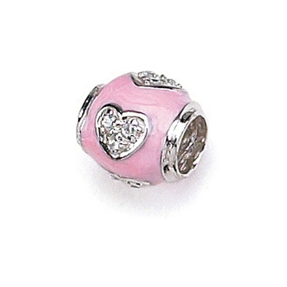 Zable� Sterling Silver Pink Enamel with CZ Heart Bead / Charm