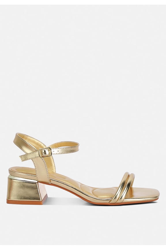 Zabou Metallic Ankle Strap Low Block Heels