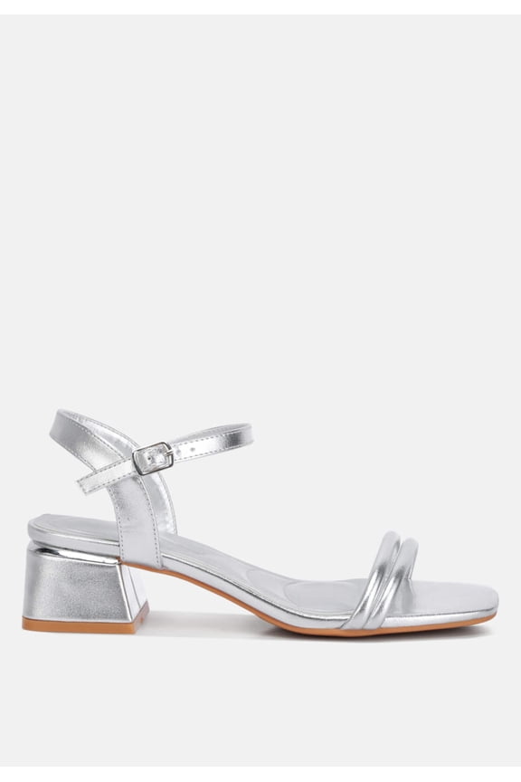 Zabou Metallic Ankle Strap Low Block Heels