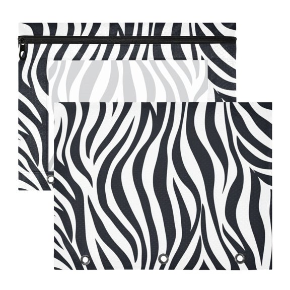 Zabra Skin Stripes 3-Ring Binder Pouches A4 Size Zipper Pocket File Storage 2 Packs