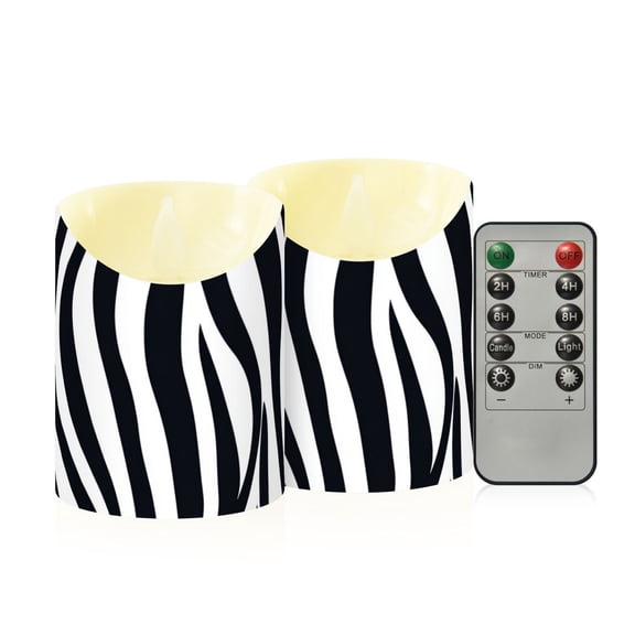 Zabra Skin Stripes Flickering Flameless Candles with Remote Timer Battery Operated LED Tealight Set of 2 M