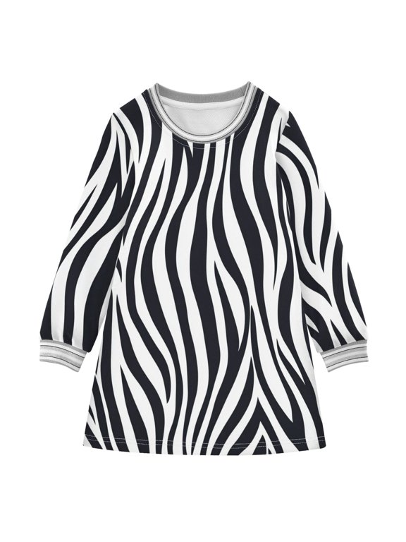 Zabra Skin Stripes Girl's Long-sleeved Dress A-line One-Piece Dress for 2-8 Years Casual Party 2T