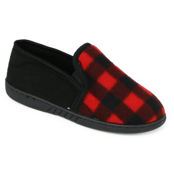 Zac & Evan Boys 11-5 Plaid Fleece Slipper Shoe(Red 11/12)