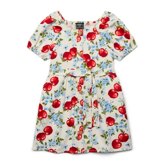 Zac Kids Girls Apple Print Dress with Sash Belt, Sizes 4-18