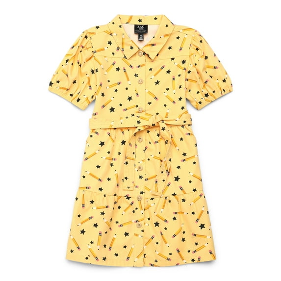 Zac Kids Pencil Print Collar Dress with Sash Belt, Sizes 4-18
