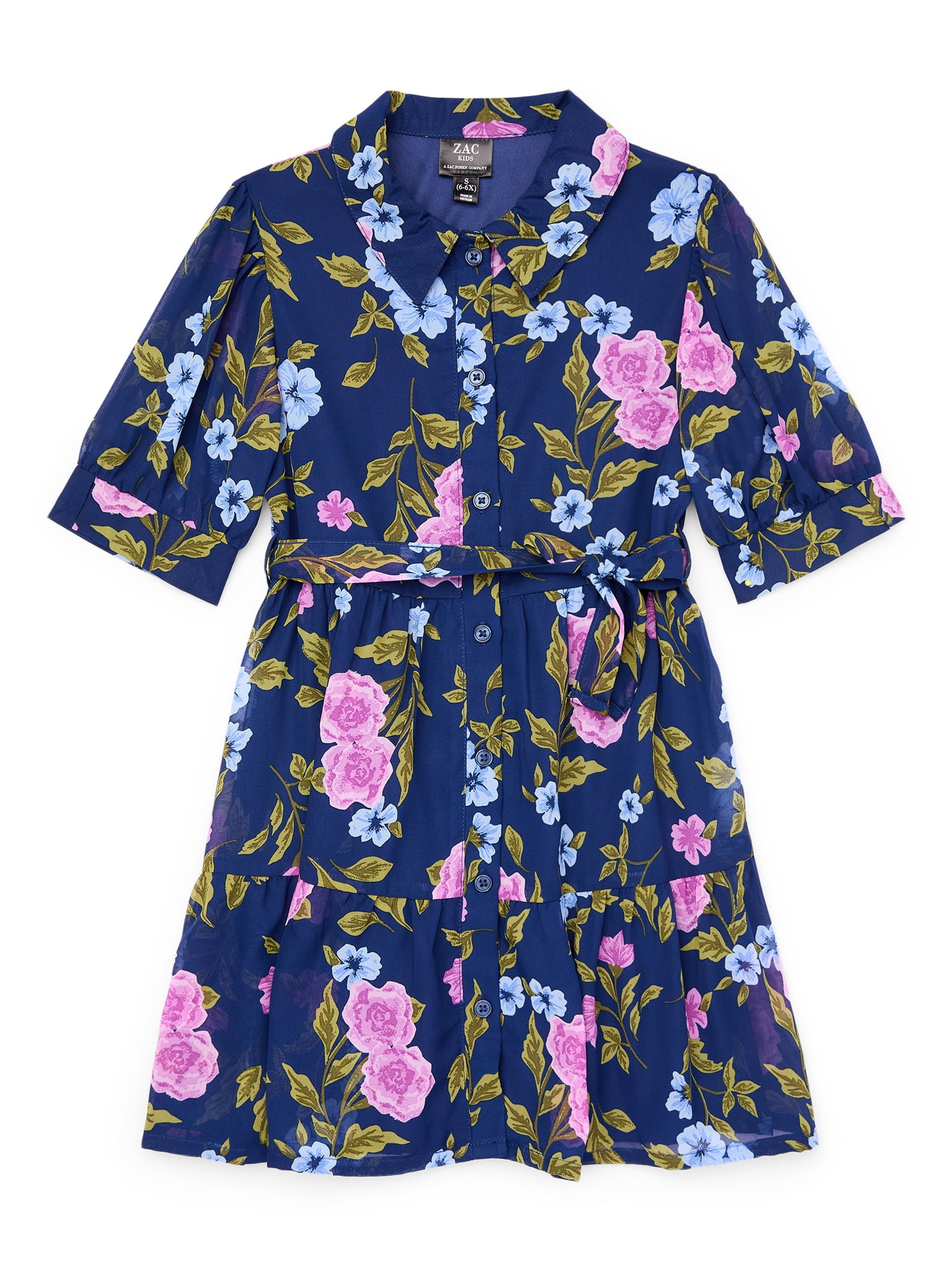 Zac Kids by Zac Posen Girls Floral Dress with Short Sleeves, Sizes 4-18