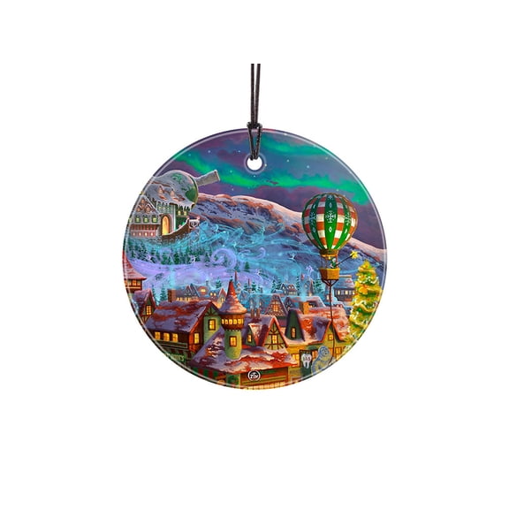 Zac Kinkade (Santas North Pole - Hot Air Balloon) StarFire Prints Hanging Glass Print SPCIR1207
