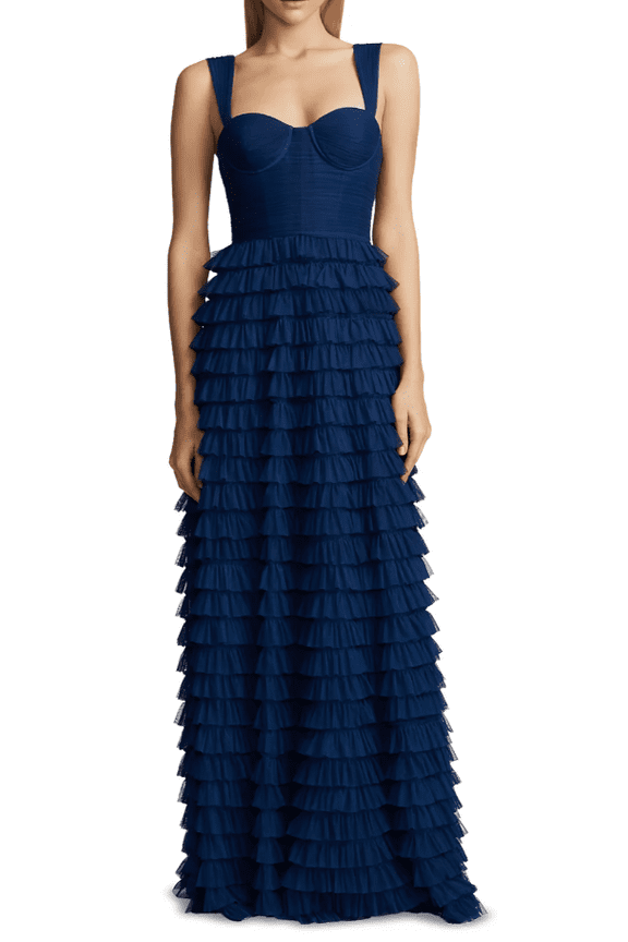 MIDNIGHT Women's Tiered Ruffled Gown, US 6