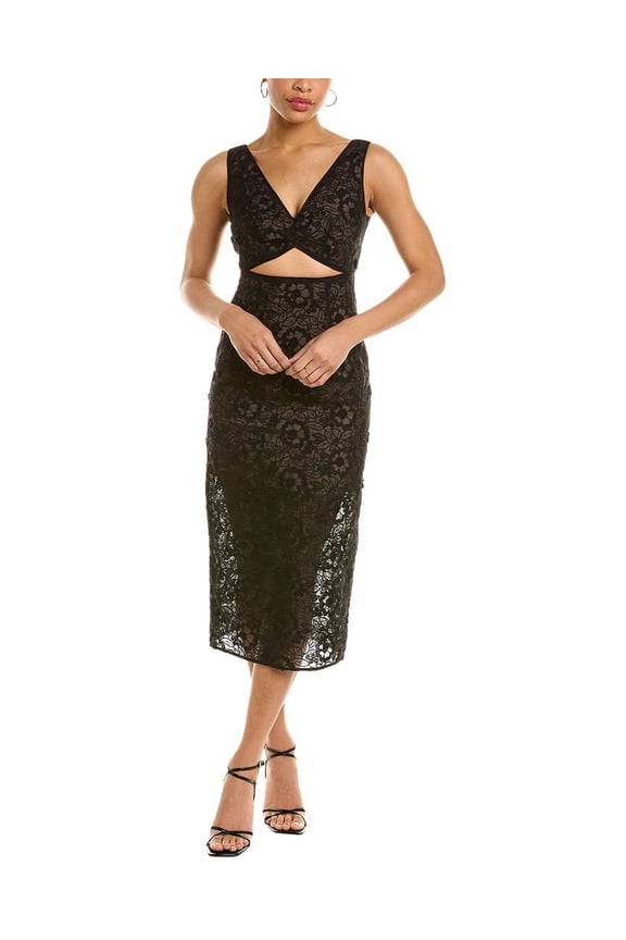 womens  Embroidered Lace Organza Sheath Dress, 0, Black