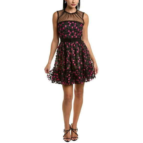 Zac Posen womens Embroidered Tulle Cocktail Dress, 4, Black