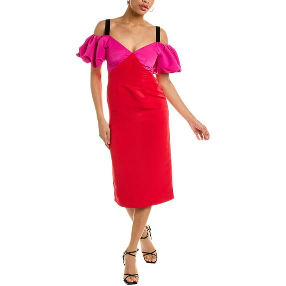 Zac Posen womens Off-The-Shoulder Midi Dress, 0, Red