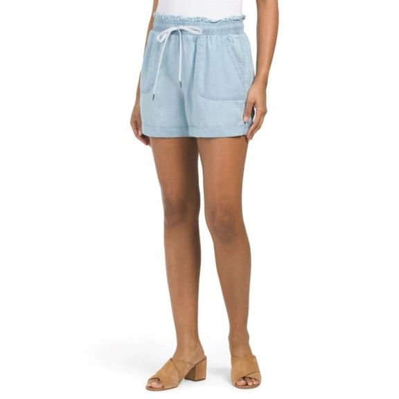 Zac & Rachel Women's High Rise Rolled Cuffs Paper Bag Waist Denim Shorts-Blue / S