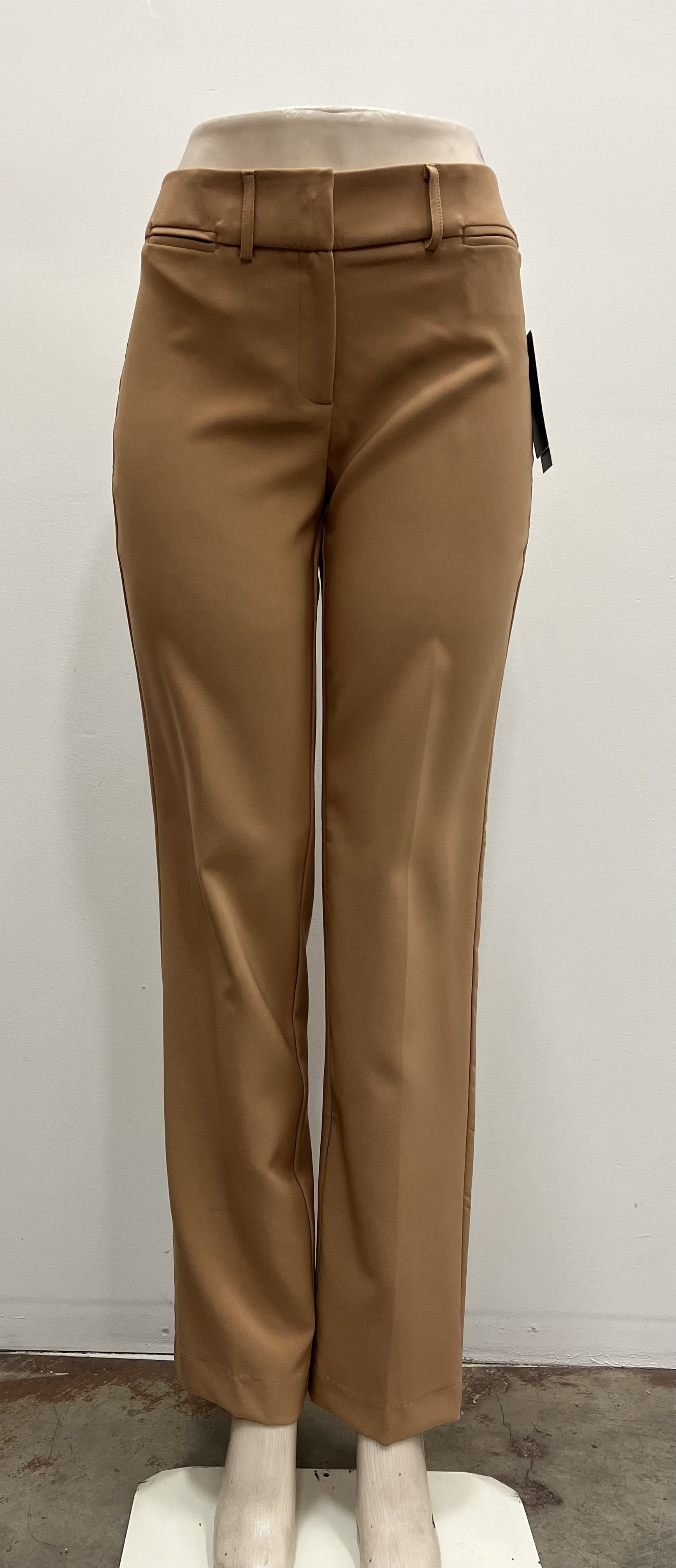 tobacco colored women's pants Zac & Rachel solid full length front zipper front and back pockets belt  loops Pants , Tobacco Brown , 12