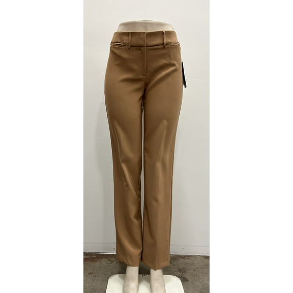 Zac & Rachel solid full length front zipper front and back pockets belt loops Pants , Tobacco Brown , 14