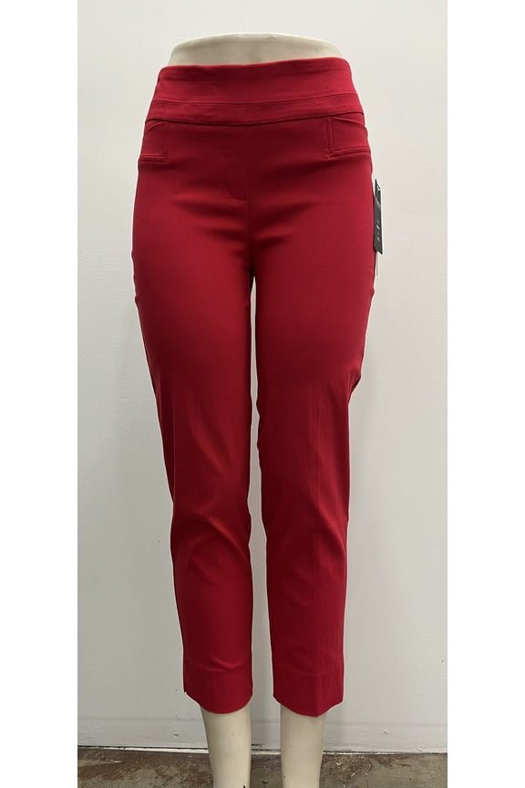 solid pull on stretch slim ankle Pants , Lipstick Red , 10