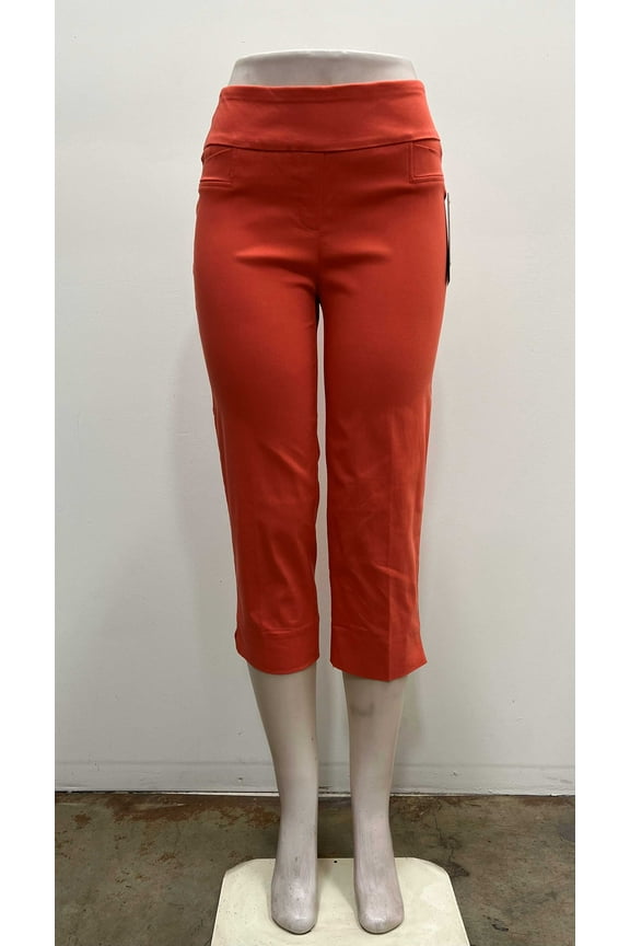 solid pull on stretch slim leg Capri , Coral , 10