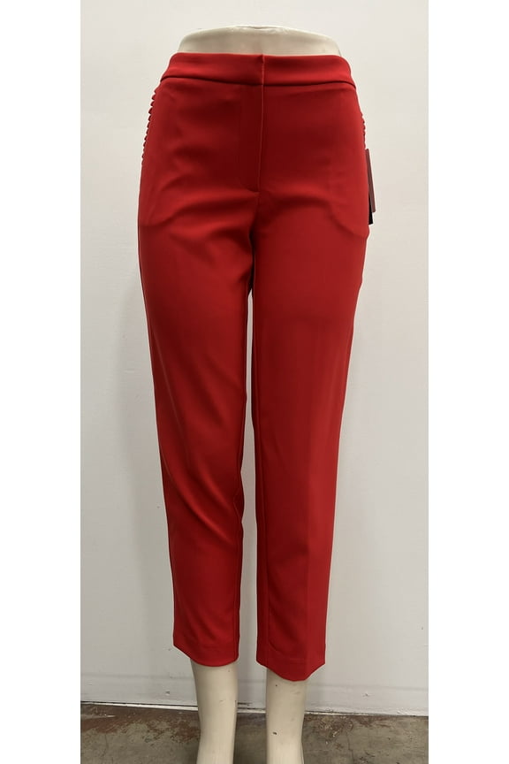 solid slim ankle front zipper front and back pockets ankle length Pants , Berry , 10