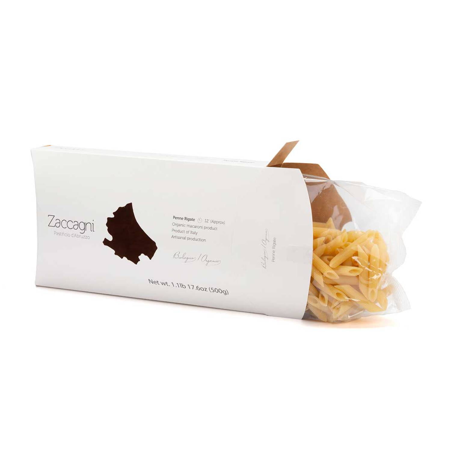 Zaccagni, Organic Penne Rigate Pasta (1.1lbs/500g)