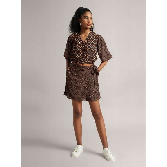 Zaccai Women's Black Georgette Geometric Regular Co-ord Set