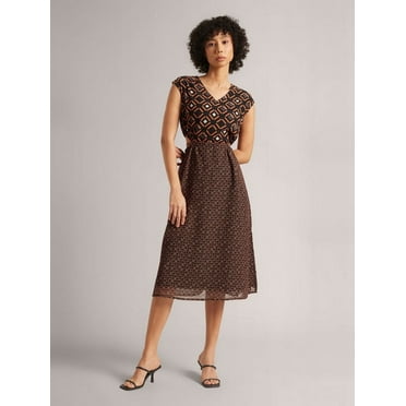 Zaccai Women's Black Georgette Geometric Side Cut-Out Dress