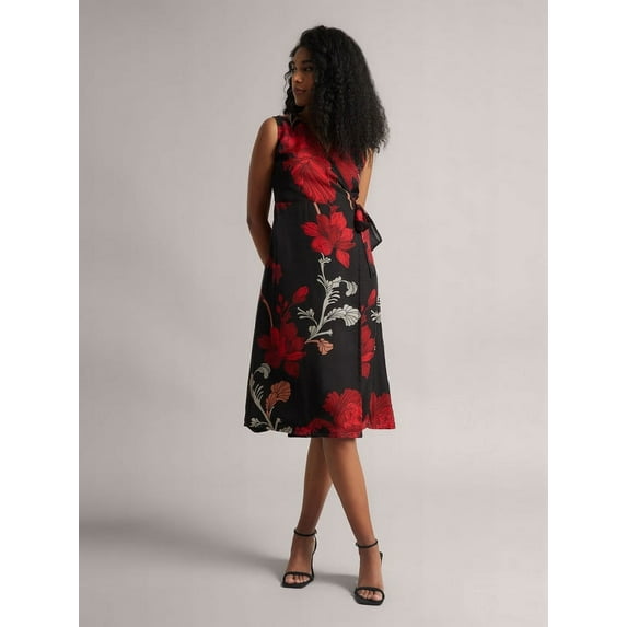 Zaccai Women's Black Organza Floral Wrap Dress