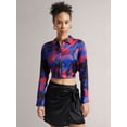 thumbnail image 1 of Zaccai Women's Blue Satin Abstract Regular Top, 1 of 5