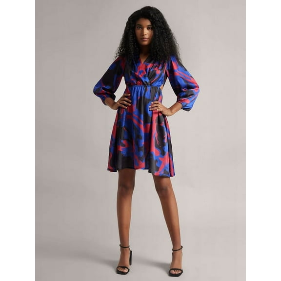 Zaccai Women's Blue Satin Abstract Side Cut-Out Dress