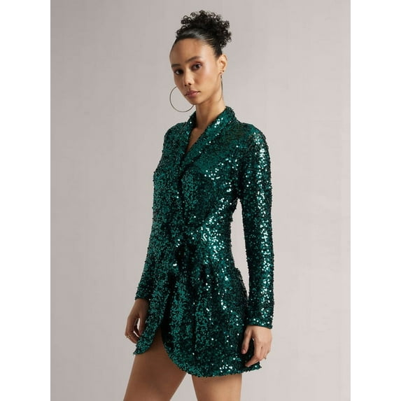 Zaccai Women's Green Poly Elastane Sequined Wrap Dress
