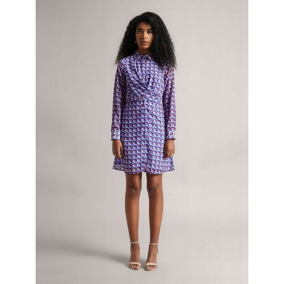 Zaccai Women's Purple Georgette Geometric Button Down Dress