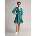 thumbnail image 1 of Zaccai Women's Teal Georgette Geometric Side Cut-Out Dress, 1 of 6