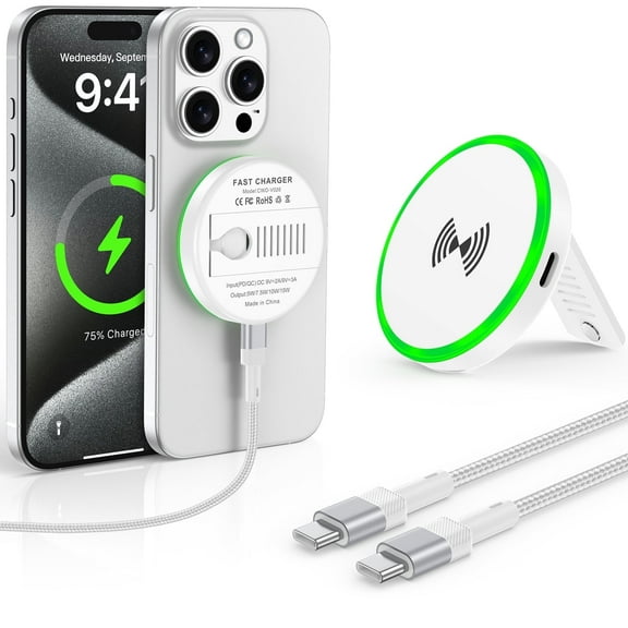 15W iPhone Fast Wireless Charger,Magnetic Wireless Charging Pad MagSafe Wireless Charger Mat Holder Stand Dock Wireless Charging Station Compatible for iPhone 16 15 14 Android Samsung,FCC Approved