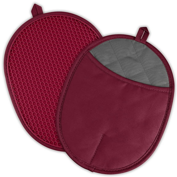 Zacenei 2PCS Silicone Pot Holders,Heat Resistant Oven Mitts Hot Pads w/ Pockets,Non Slip Grip Soft Cotton Lining Large Grilling Potholders for Kitchen Baking Cooking Mitt Set of 2Pack,9.8x7.5In,Red