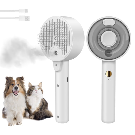 Zacenei Cat Steam Brush Spritz Spray Defur Comb,4-in-1 Grooming Tool with Water Spray, Self-Cleaning Hair Comb for Long & Short Haired Cats and Dogs Pet Grooming Brush for Massage Clean Design,White