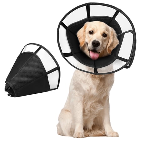Zacenei Dog Cone Collar,Adjustable Pet Cone Recovery Collar After Surgery Anti-Bite Lick Wound Soft Comfortable Dog Neck Collar Protective Elizabethan Collar for Small Medium Large Dogs Cats-M Black