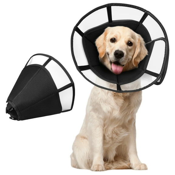 Zacenei Dog Cone Collar,Adjustable Pet Cone Recovery Collar After Surgery Anti-Bite Lick Wound Soft Comfortable Dog Neck Collar Protective Elizabethan Collar for Small Medium Large Dogs Cats-M Black