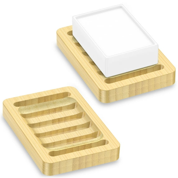 Zacenei Soap Holder Soap Dish,2Pack Natural Wood Soap Holder Bar Soap Holder for Shower Bamboo Soap Dish Soap Tray Self Draining Soap Saver for Shower Bathroom Kitchen Home,Extend Soaps Life&Keep Dry