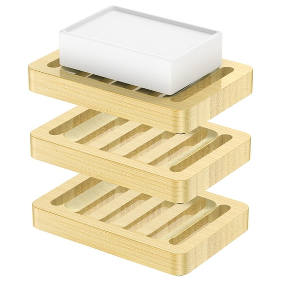 Zacenei Soap Holder Soap Dish,3Pack Natural Wood Soap Holder Bar Soap Holder for Shower Bamboo Soap Dish Soap Tray Self Draining Soap Saver for Shower Bathroom Kitchen Home,Extend Soaps Life&Keep Dry