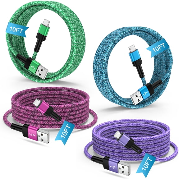 Zacenei USB C Cable,4Pack USB A to USB C Cable 10ft Type C Charger Cable High Speed Fast Charging Cable USB C Charger Cable 10ft Compatible for iPhone 17 16 Samsung Android Phone Charger Cord Type C