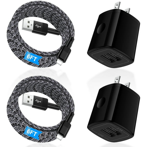 Zacenei USB Charger Block,2Pack 2.1A Dual USB Charging Block Station&2Pack iPhone Charger Cable 6ft Charging Cord USB Wall Charger Adapter Plug Fast Charging Cable Cords 6FT Compatible for iPhone 14