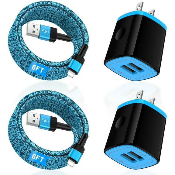Zacenei USB Charger Block,2Pack 2.1A Dual USB Charging Block Station&2Pack iPhone Charger Cable 6ft Charging Cord USB Wall Charger Adapter Plug Fast Charging Cable Cords 6FT Compatible for iPhone 14