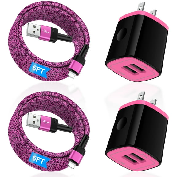 Zacenei USB Charger Block,2Pack 2.1A Dual USB Charging Block Station&2Pack iPhone Charger Cable 6ft Charging Cord USB Wall Charger Adapter Plug Fast Charging Cable Cords 6FT Compatible for iPhone 14