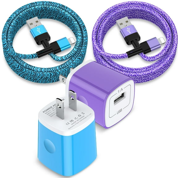 Zacenei USB Charger Block,2Pack USB Charging Block & 2Pack iPhone Charger Cable 6ft Charging Cord USB Charger Adapter Station Wall Plug & Fast Charging Cable Cords 6FT Compatible for iPhone 14/13/12