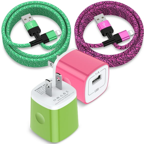 Zacenei USB Charger Block,2Pack USB Charging Block & 2Pack iPhone Charger Cable 6ft Charging Cord USB Charger Adapter Station Wall Plug & Fast Charging Cable Cords 6FT Compatible for iPhone 14/13/12