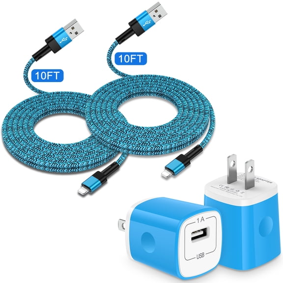 Zacenei USB Charger Block,2Pack iPhone Charging Cables 10ft Charger Cord & 2Pack USB Charger Adapter Wall Charger Plug Multi Charger Fast Charging Cords 10ft Charger Block Compatible for iPhone 14 13