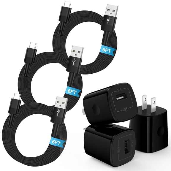 Zacenei USB Charger Block,USB C Charger Cable 6ft 3Pack USB Wall Charger Block w/ 3Pack USB C Cable 6Feet Android Phone Charger Cord Type C Charging Cable 6ft USB Brick Charger Box USB Charging Block