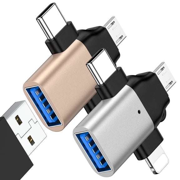 Zacenei USB to IOS Micro USB Type C Adapter,2Pack 3 in 1 OTG Adapter USB Female to Male Dongle Cord Compatible with iPhone Android Samsung iPad Air Mini Camera Card Reader Keyboard Mouse Flash Drive