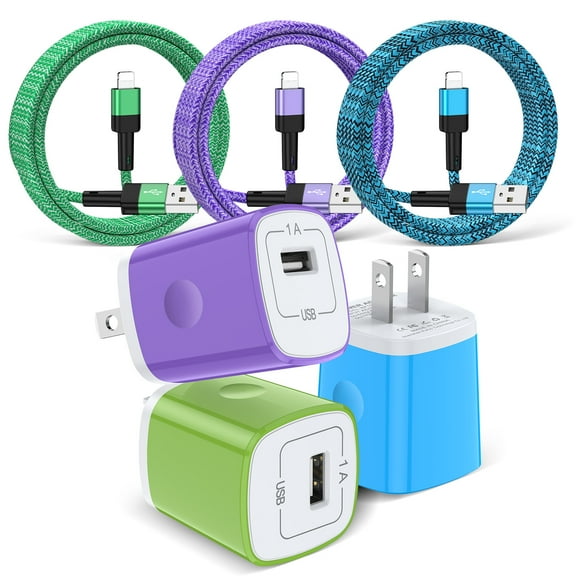 Zacenei USB Wall Charger,3Pack iPhone Charging Cables 6FT Data Sync Charger Cable w/ 3Pack USB Charger Block Travel Plug Adapter Fast Charging Block Power Cords Compatible for iPhone 14/13/12/11