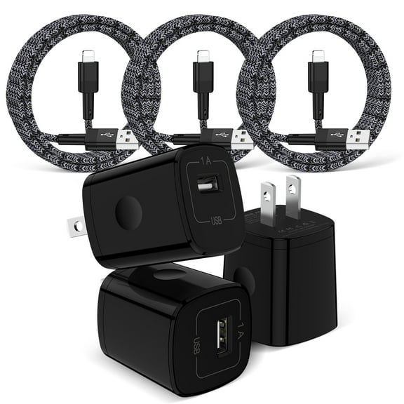 Zacenei USB Wall Charger,3Pack iPhone Charging Cables 6FT Data Sync Charger Cable w/ 3Pack USB Charger Block Travel Plug Adapter Fast Charging Block Power Cords Compatible for iPhone 14/13/12/11